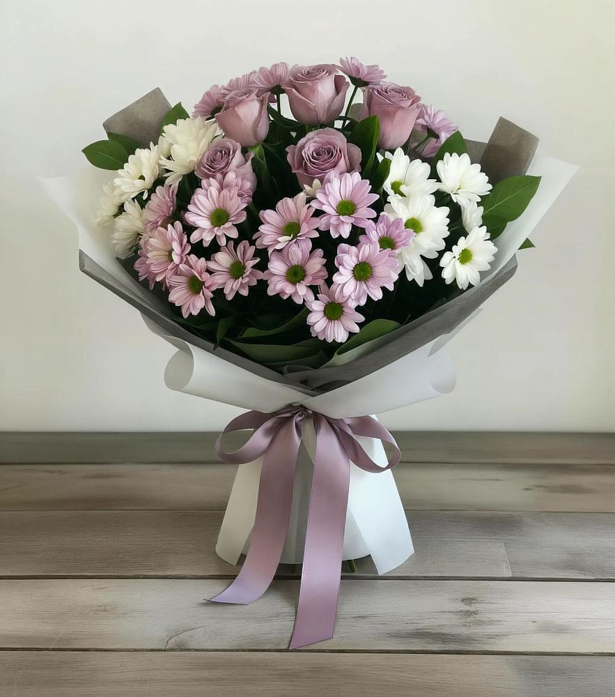 Букет цветов из: Хризантемы и Розы в Болгатищево