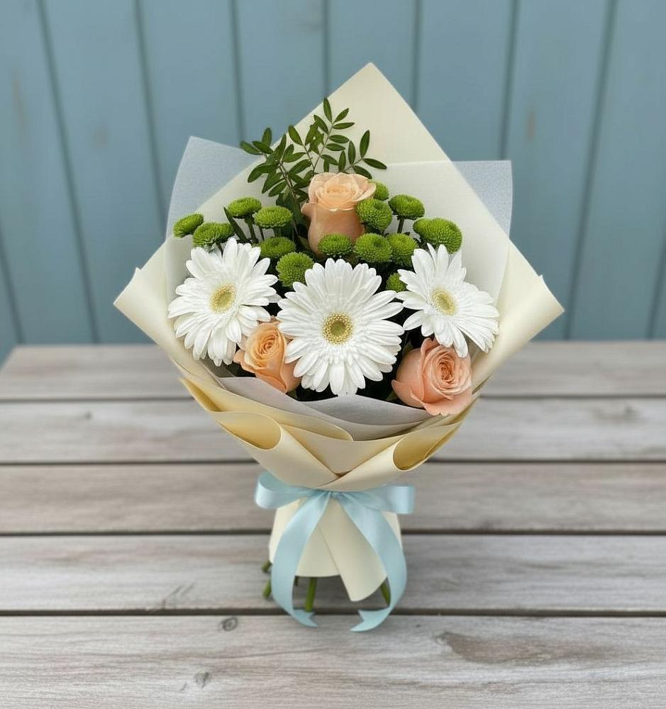Букет цветов из: Герберы, Розы и Хризантемы в Болгатищево