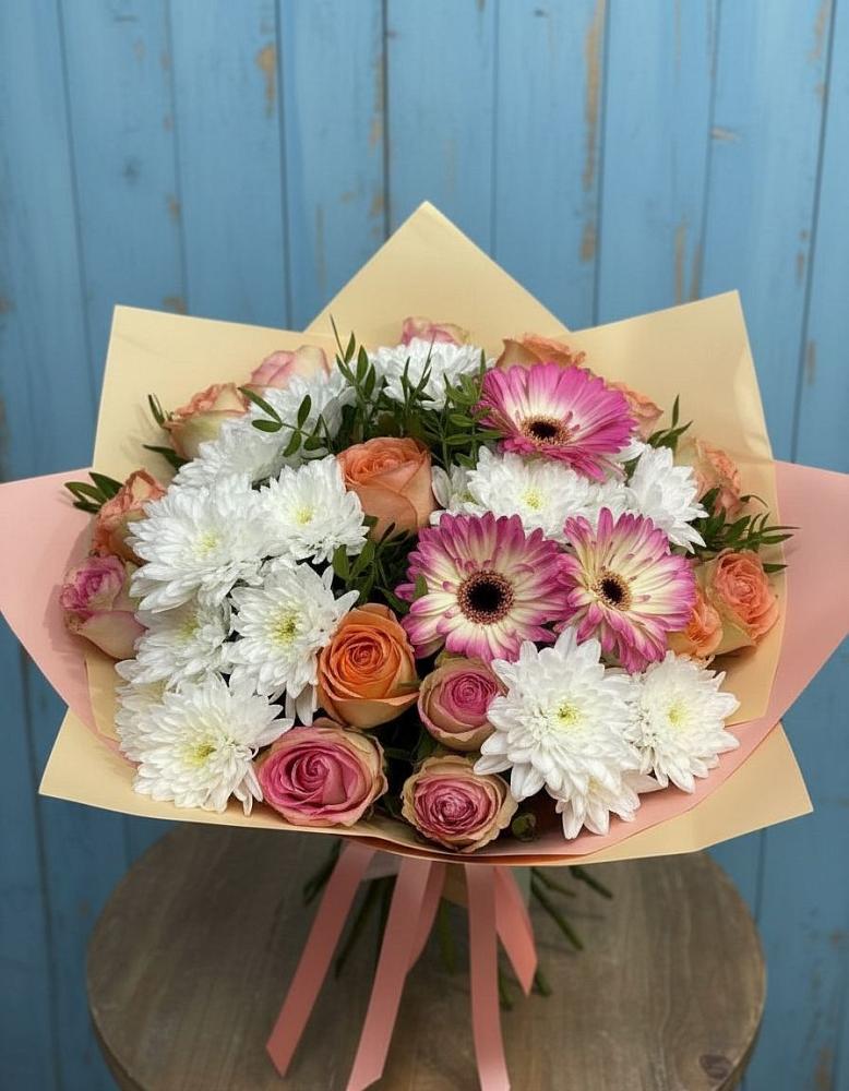Букет цветов из: Розы, Герберы и Хризантемы в Болгатищево