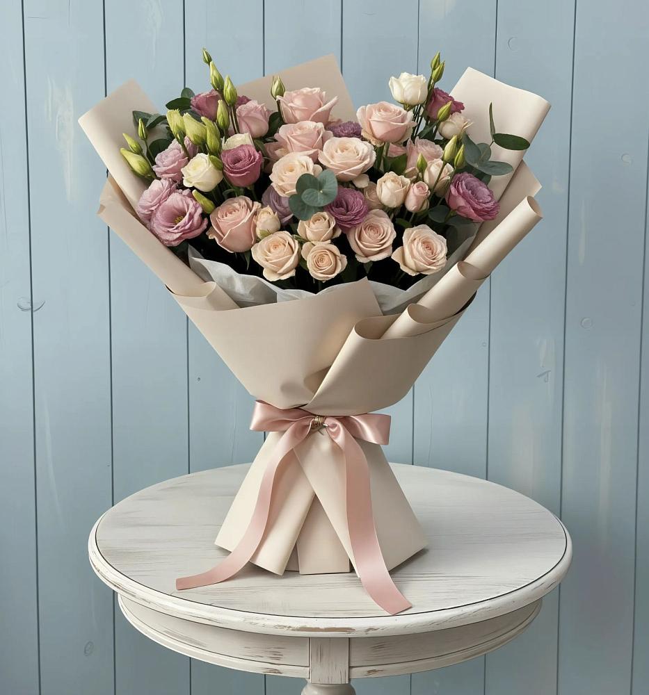 Букет цветов из: Розы и Лизиантусы в Болгатищево