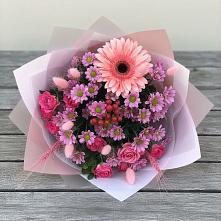 Букет цветов из:  Розы, Герберы и Хризантемы #REPLACE_PRED# Болгатищево